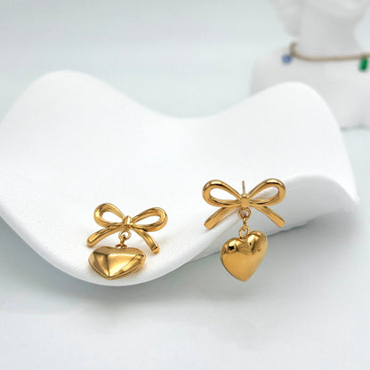 Heart Bow Dangle Earrings